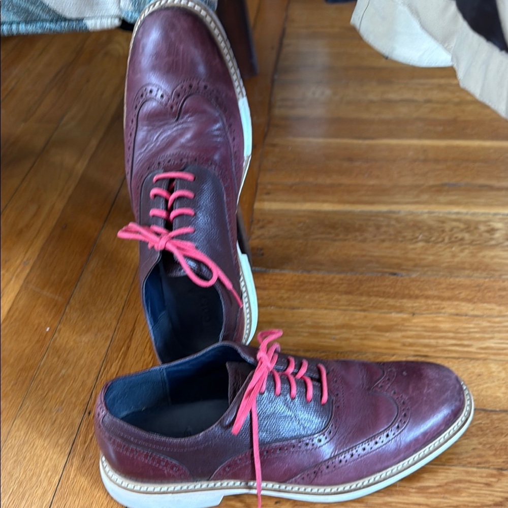 SOLD-Cole Haan- Men's Burgundy Leather Brogues with Pink Laces -Size 8.5